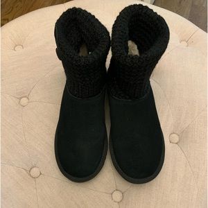 Authentic black short UGGs with “sweater” top & buckle.  Size 9 women’s.